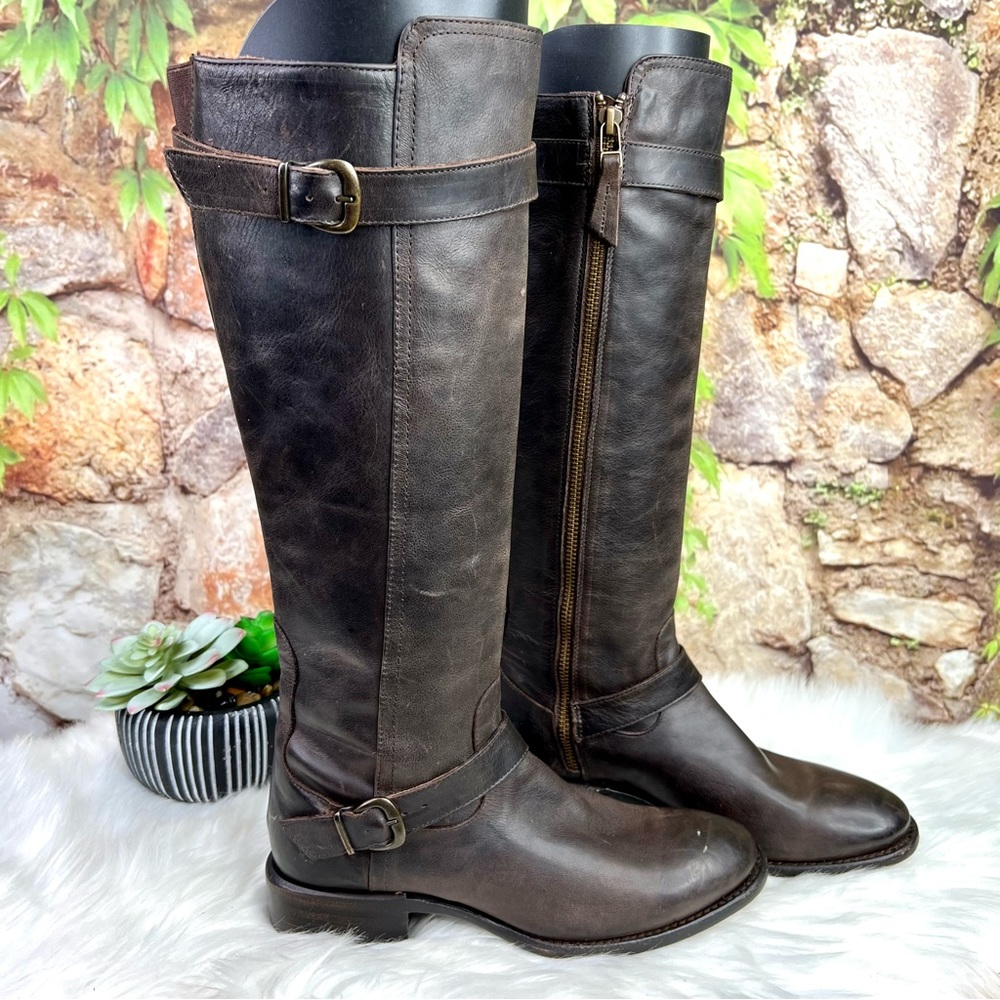 SONORA Quiet Luxury Equestrian Distressed Brown Leather Riding Boots, 6B - Picture 14 of 14